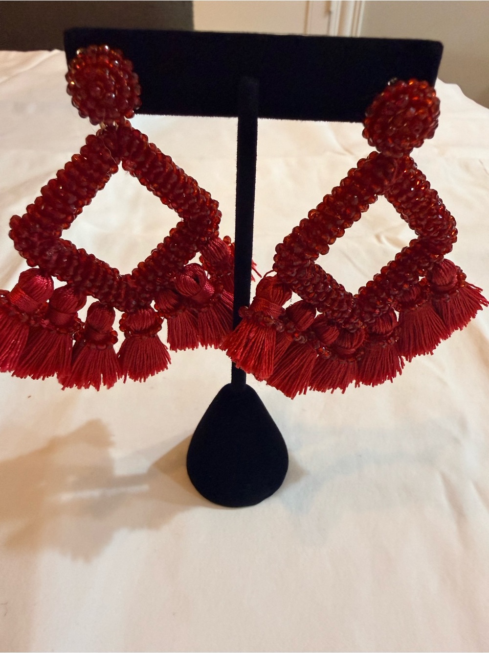 BaubleBar Red Beaded Tassel Statement Earrings